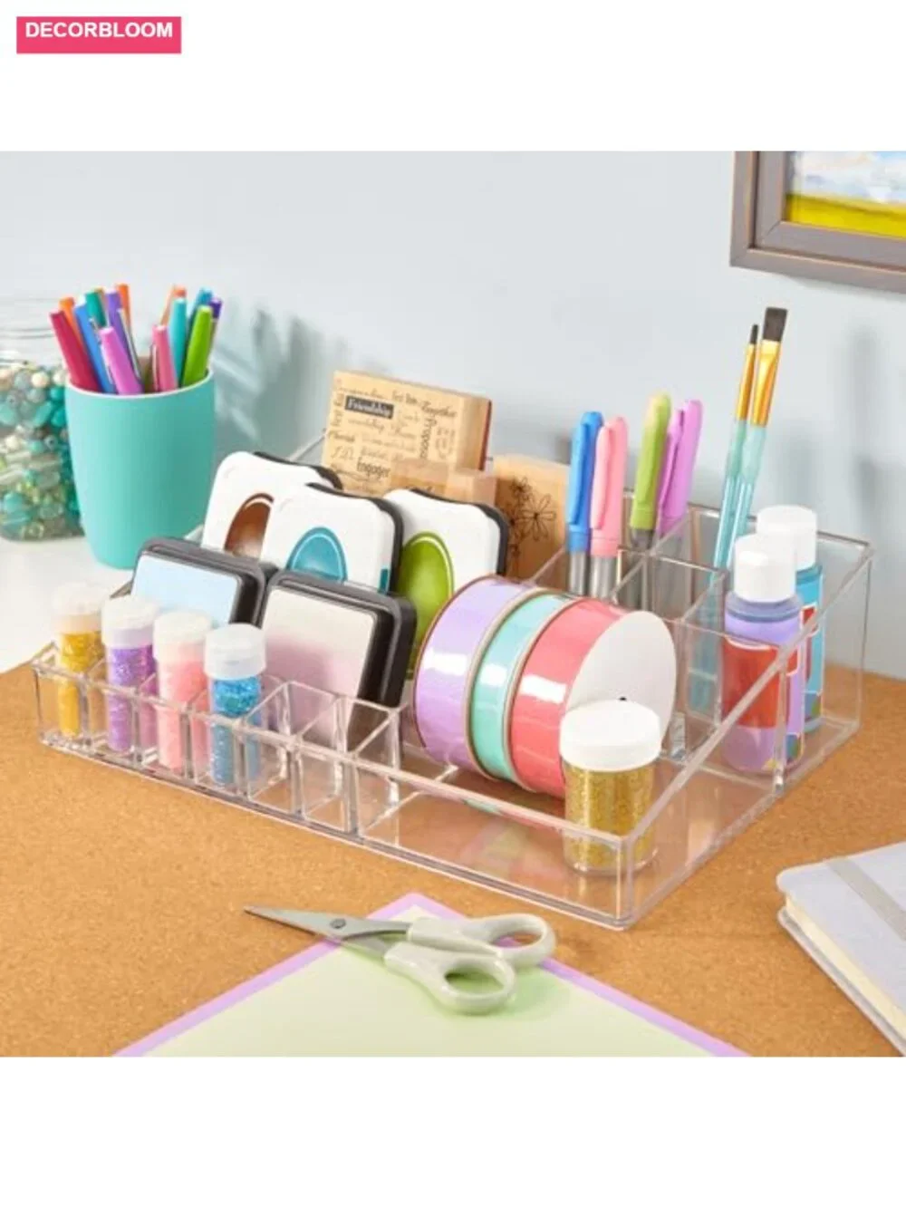 15-Compartment Clear Acrylic Makeup Organizer for Vanity, Brushes & Palettes